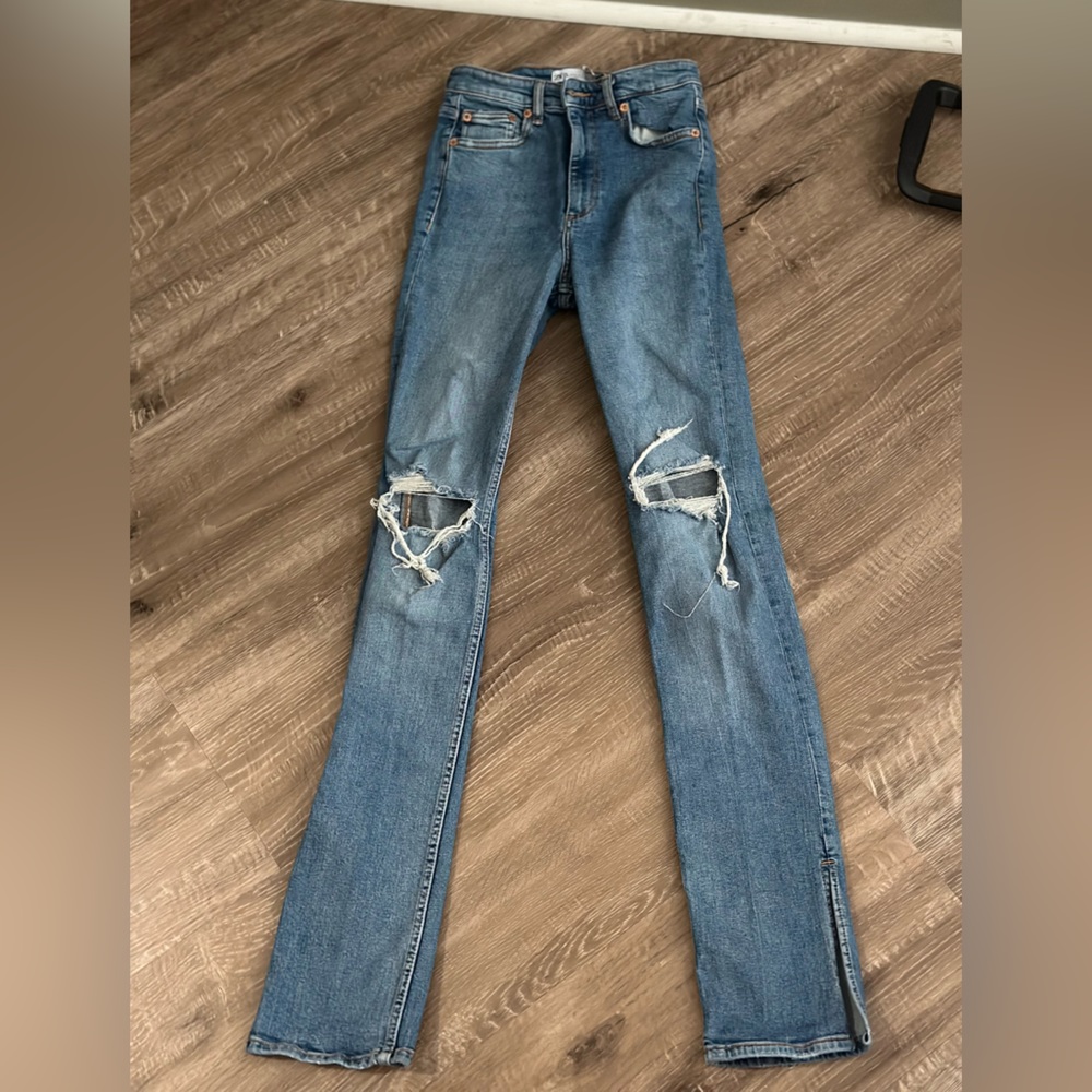 Zara distressed split hem jeans